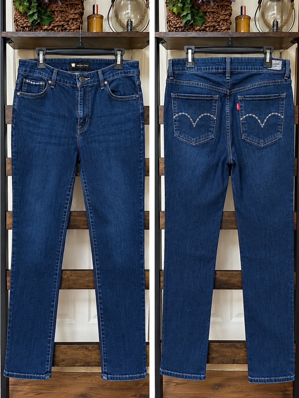 Levi's Women's Deep Blue Straight-Leg Jeans with Embroidered Pockets